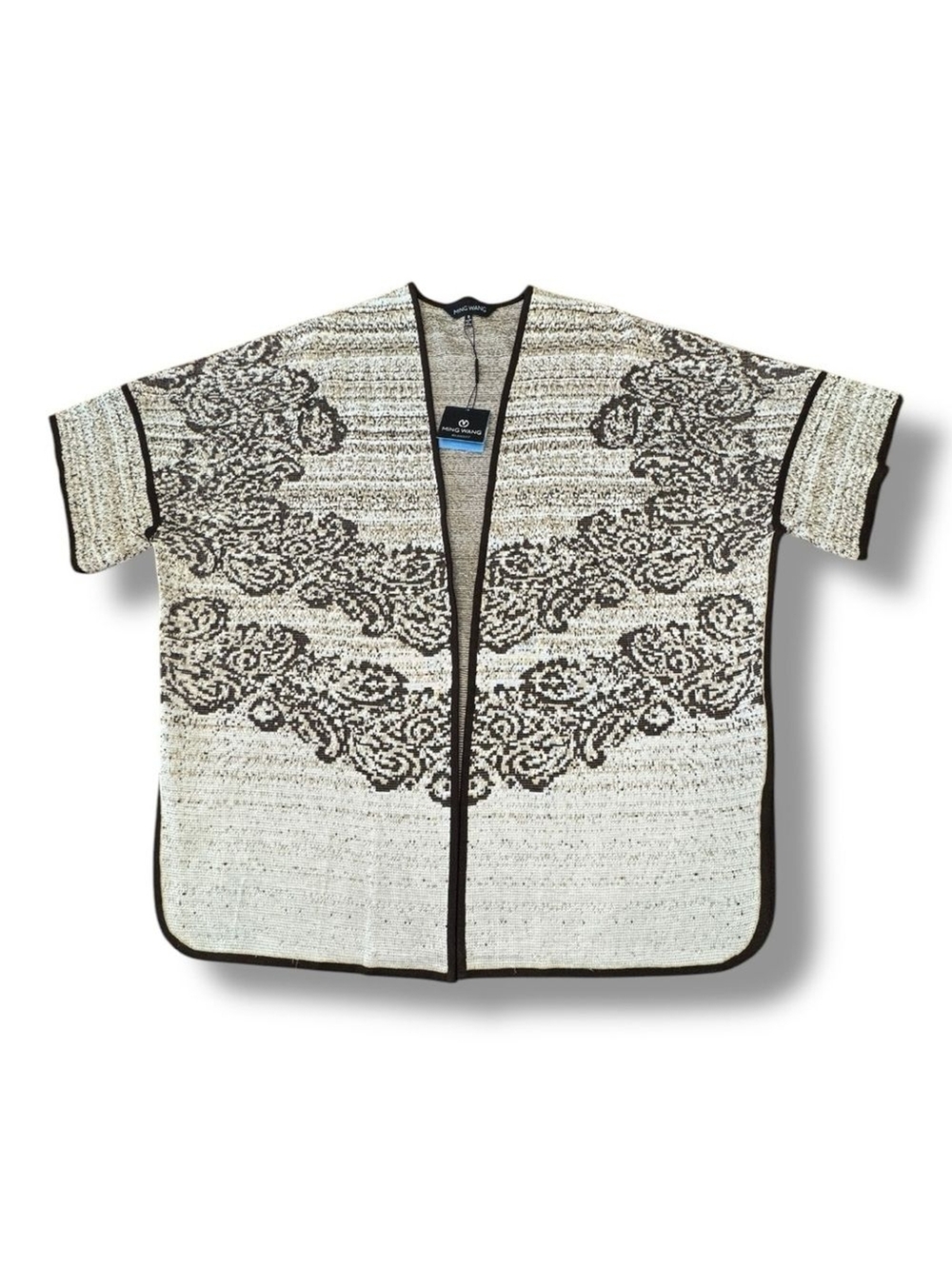 NWT Ming Wang Knit Cardigan Tan Brown Short Sleeve Acrylic Women’s Size S